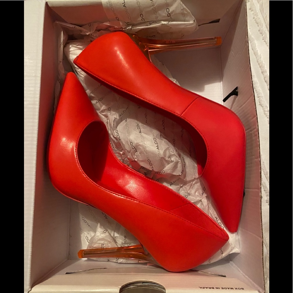 Bright Red clear heel Aldo shoes 👠